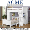 Choice of White or Black Casual Twin Loft Bed Complete with Twin Bed, Drawers, Desk & Storage Shelf