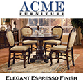 Grand Traditional Pedestal Counter Height Table W/4-Upholstered Chairs In An Elegant Espresso Finish
