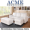White Reversible Sectional Sofa Chaise + Ottoman Featuring Clean Lines & Loose Back Seat Cushions