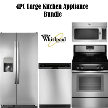 Whirlpool 4PC Lg Kitchen Appliance Bundle W/ Side By Side Fridge & Gas Range-Available In Stainless