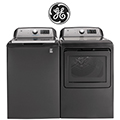 GE 4.6 Cu. Ft. High-Efficiency Top Load Washer w/FlexDispense & 7.4 Cu. Ft. Electric Dryer