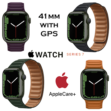 Apple 41mm Series 7 Aluminum Leather Link Watch With GPS Bundled With AppleCare+ Pro