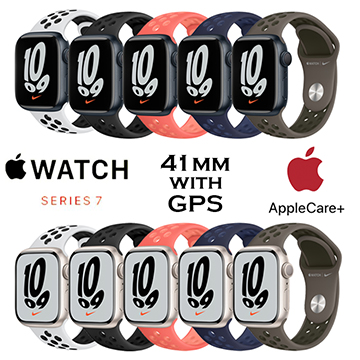 Apple 41mm Series 7 Aluminum Nike Sport Band Watch With GPS Bundled With AppleCare+ Protection