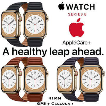 Apple 41mm Series 8 Stainless Steel Leather Link Watch with GPS+Cellular Bundled with AppleCare+Plan