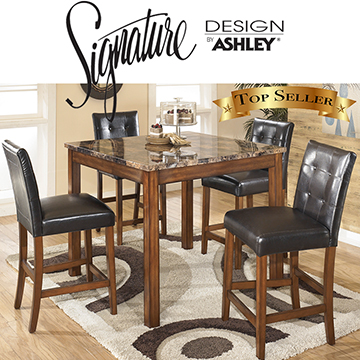 Faux Marble Table Top & Faux Leather Chairs Create This Rich Contemporary 5PC Counter Height Set