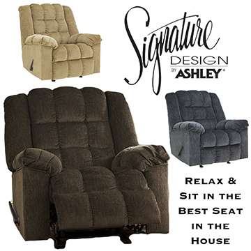 Plush Padded Contemporary Design Rocker Recliner In Your Choice Of Cocoa, Sand or Blue