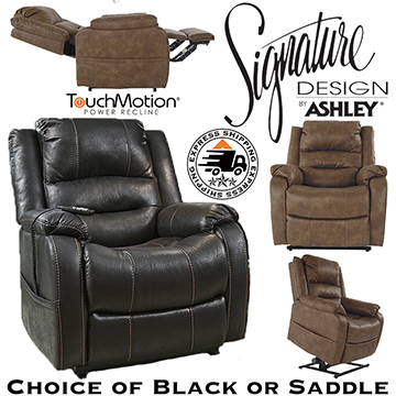 Yandel Power Lift Recliner - Choice of Black or Saddle- Express Shipping