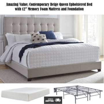 Amazing Value; Contemporary Beige Queen Upholstered Bed With 12