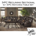 Chocolate Upholstered 6-PC Pkg Featuring Reclining Sectional w/ Storage Console & Matching Table Set