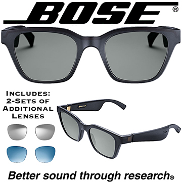 Bose Unisex Alto Wayfarer Audio Sunglasses + 2-Additional Pairs of Colored Lenses