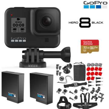 GoPro HERO8 Black with Froggi Extreme Sports Set, 2 Extra Batteries, 32GB Card