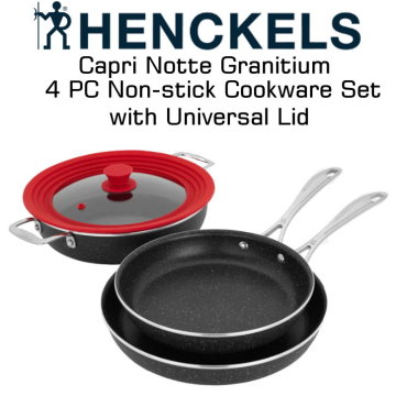 Henckels Capri Notte Granitium 4-piece Non-stick Cookware Set with Universal Lid