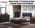 HOT BUY; Glossy Black Finish, Modern Design 7-Piece Bedroom Package Featuring Leather Look Headboard