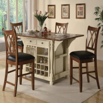 Buttermilk or Black Country Cottage Kitchen Island with 2 Drop Down Leaves, Storage, Wine Rack
