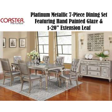 Platinum Metallic 7PC Dining Set Featuring A Glamorous Design W/Hand Painted Glaze & 1-20