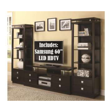 Bdl Up & Save W/This Cappuccino 3PC Wall Unit W/Plenty Of Storage + Samsung 58� Smart LED 4K UHD TV