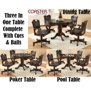 3-In-1 Game Table With Dining Table Top & Reversible Felted Game Table For Poker Or Bumper Pool