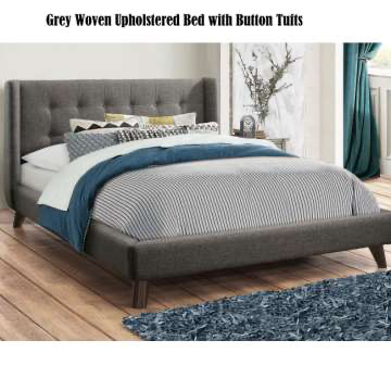 Grey Woven Upholstered Bed w/Button Tufts Offering Choice of Twin, Full or Queen
