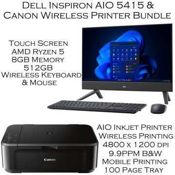 Dell Inspiron 24" Touch Screen All-In-One, AMD RYZEN 5 -512GB SSD Bundled with Canon AIO Printer