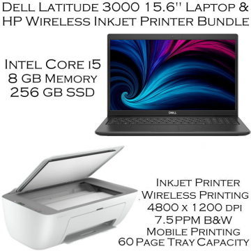 Dell Latitude 3000 15.6" Laptop - Intel Core i5 in Black Featuring HP Wireless Inkjet Printer