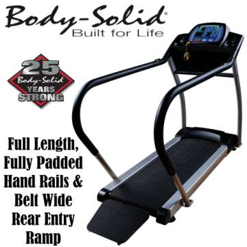 Body-Solid Endurance Cardio Walking Treadmill With Full Length & Padded Hand Rails & Rear Entry Ramp