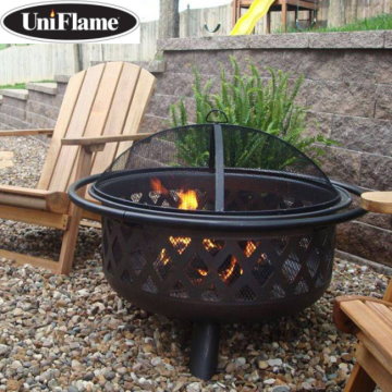 UniFlame 32" Wood Outdoor Fireplace Featuring A Criss-Cross Design In A Lattice Type Bowl