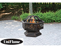 UniFlame Wood Outdoor Fireplace With Lattice Cut-Outs In A Hexagon Deep Bowl And Mesh Spark Guard