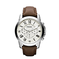 Fossil Mens Grant Brown Leather Strap Watch Egg Shell Dial