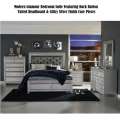 Modern Glamour Bedroom Suite Featuring Dark Gray Button Tufted Headboard & Glitzy Silver Finish Case