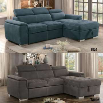 Taupe or Blue Sectional with Pull Out Bed & Hidden Storage Featuring Style & Function