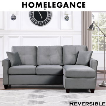 Monty Collection Casual Contemporary Reversible 3-Seat Chaise Sofa in Gray Velvet Upholstery
