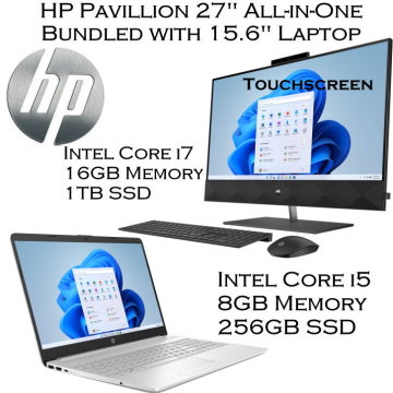 HP Pavilion 27" Touch-Screen All-In-One Intel Core i7 Bundled w/ an HP 15.6" Laptop Intel Core i5