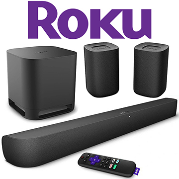 Roku Surround Sound Package with Smart Soundbar, Wireless Subwoofer & 2-Wireless Rear Speakers