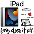 Apple 64GB iPad With WiFi + Cellular (Latest Model) Bundled With Pencil, Keyboard & AppleCare+ Plan