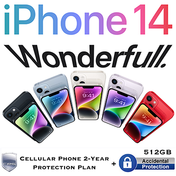Apple 512GB iPhone 14 *UNLOCKED* w/Cellular Phone 2Yr ProtectionPlan+Accidental Damage Coverage