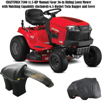 CRAFTSMAN T100 11.5-HP Manual/Gear 36" Riding Lawn Mower with Mulching Capability Bagger and Cover