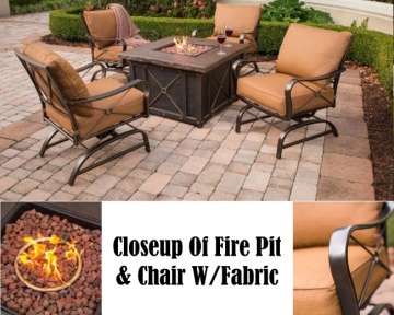 SummerNights 5PC Outdoor FirePit Seating PatioSet Featuring DeepCushions & HandLaid Natural StonePit