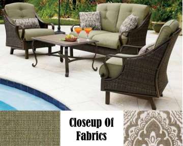 Ventura 4PC Outdoor Seating Patio Set Featuring Deep Seating Cushions & Inlaid Ceramic Table Top