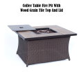Hanover Woven Coffee Table Fire Pit with Wood Grain Tile Top And Lid � Brown/Wood Grain Top