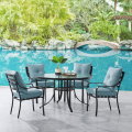 Hanover Lavallette 5-PC Ocean Blue w/4 Chairs & 52" Round Glass Table