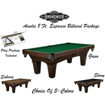 Brunswick Ainslie 8 Ft. Espresso Billiard Table Package With Choice Of 3- Table Cloth Colors