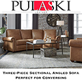 Pulaski Leather Angled Sofa Featuring Deeply Padded Rolled Arms with Antique Brass Nailhead