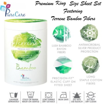 Terrene Premium Bamboo King Sheet Set w/Rayon Fibers by PureCare in 5 Colors