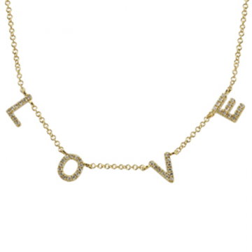 Womens 14k Gold Spaced Love Diamond Necklace on 16" Length Chain in Yellow Gold