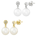 Womens 14K Gold Pearl and Diamond Earrings - Choice of White or Yellow Gold