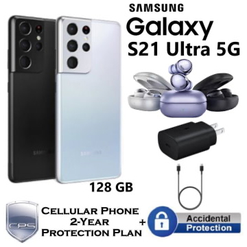 Samsung 128GB GalaxyS21 Ultra 5G*UNLOCKED*Bundled w/Galaxy Buds Pro, Fast Charger & 2-Yr Protection