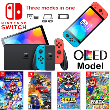 Nintendo Switch (OLED Model) Neon Blue/Neon Red Gaming System Kids Bundle
