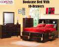 Phoenix 3PC Bedroom Pkg Featuring A Bookcase Chest Bed W/10-Drawers In A Rich Deep Cappuccino Finish