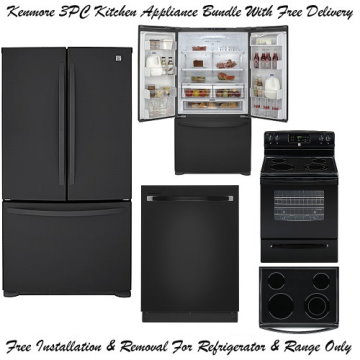 Kitchen Appliance Packages on Kenmore 3 Piece Black Kitchen Appliance Package Bottom Freezer
