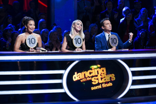 DANCING WITH THE STARS - "Episode 2110" - Four remaining couples advanced to the SEMI-FINALS on "Dancing with the Stars" on MONDAY, NOVEMBER 16 (8:00-10:01 p.m., ET). For the first time in "Dancing with the Stars" history, the couples have to dance three dances in the semi-finals: a dance style not yet danced, a trio, and a dance-off challenge, which is a recent edition. For the trio dance, couples picked a dancer to enhance their performance and highlight the strengths of each star. (ABC/Adam Taylor) CARRIE ANN INABA, JULIANNE HOUGH, BRUNO TONIOLI